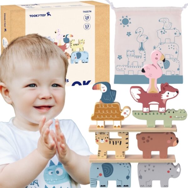 TOOKY TOY Drewniane Klocki Układanka Wieża Stacker Stosy Zwierzątka Montessori 13 el.-01 TOOKY TOY Drewniane Klocki Układanka Wieża Stacker Stosy Zwierzątka Montessori 13 el.-01