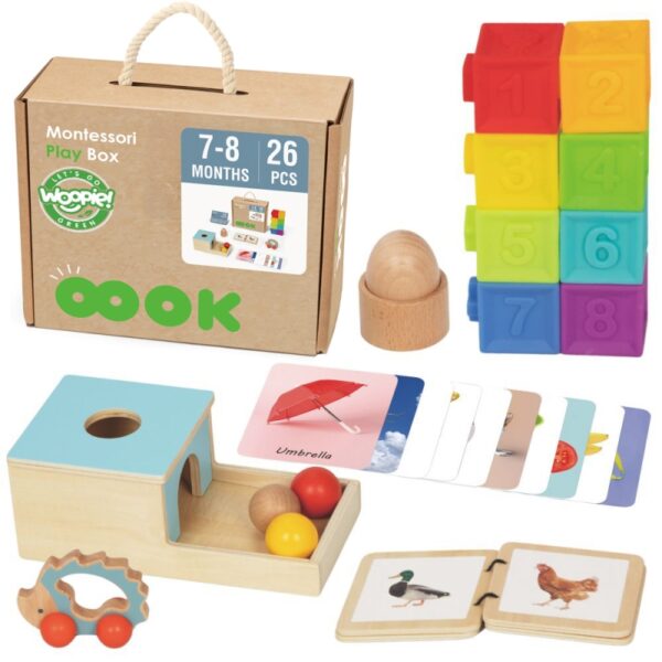 WOOPIE GREEN Box Pudełko XXL Montessori Edukacyjne 6w1 Sensoryczne 7-8 Miesięcy 26el. FSC-01
