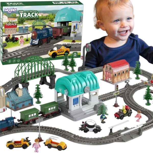 WOOPIE Pociąg Elektryczny Kolejka Tor XXL Ciuchcia Lokomotywa Zestaw Miasteczko 108 el.-01