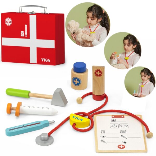 VIGA Drewniany zestaw małego lekarza w walizce-01