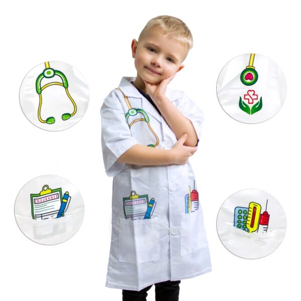 WOOPIE Strój Fartuch Lekarza Doktora Ubranko dla Dzieci do ok. 120 cm-01
