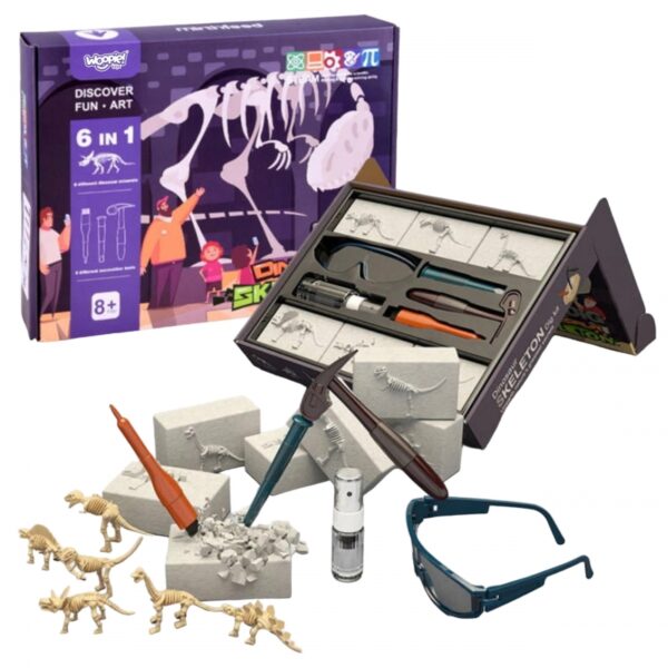 WOOPIE Zestaw Archeologiczny Wykopaliska Szkieletów Dinozaurów 6w1 Mały Archeolog-01