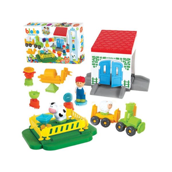 MOCHTOYS Klocki Jeżyki Pin Bricks FARMA w Kartonie 100 el. + 3 Figurki-01