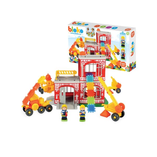 MOCHTOYS Klocki Jeżyki Pin Bricks STRAŻ POŻARNA w Kartonie 100 el. + 2 Figurki-01