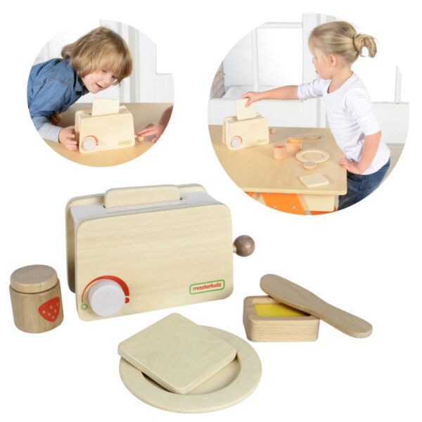 MASTERKIDZ Drewniany Toster + Masło Kromka Nóż Talerz Dżem-01 MASTERKIDZ Drewniany Toster + Masło Kromka Nóż Talerz Dżem-01