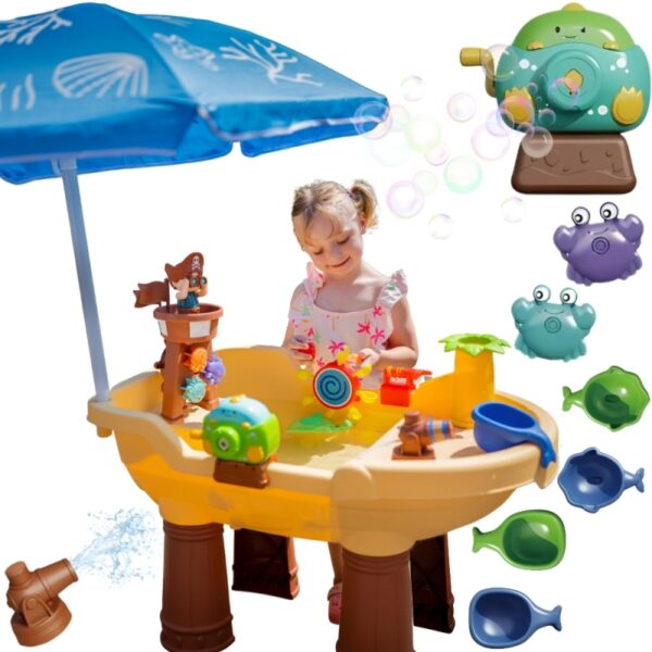 WOOPIE Stolik Wodny 2w1 Piaskownica Statek Piracki z Parasolem XL z Maszyna do Robienia Baniek Mydlanych-01 WOOPIE Stolik Wodny 2w1 Piaskownica Statek Piracki z Parasolem XL z Maszyna do Robienia Baniek Mydlanych-01
