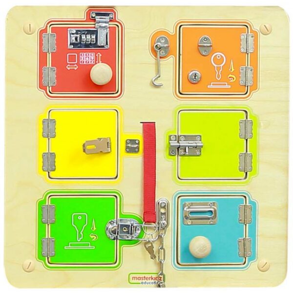 MASTERKIDZ Nauka Otwierania i Zamykania Zamków Ścienna Tablica Manipulacyjna-01 MASTERKIDZ Nauka Otwierania i Zamykania Zamków Ścienna Tablica Manipulacyjna-01