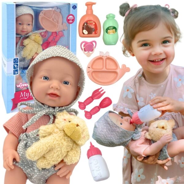 WOOPIE ROYAL Lalka Bobas 36 cm w Ubranku z Misiem Akcesoria do Karmienia-01 WOOPIE ROYAL Lalka Bobas 36 cm w Ubranku z Misiem Akcesoria do Karmienia-01