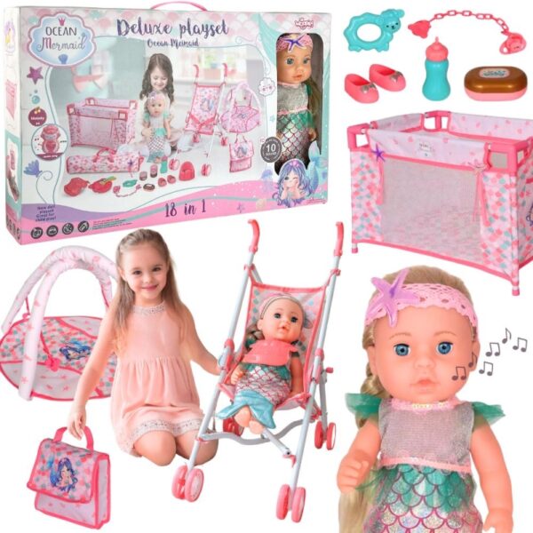 WOOPIE ROYAL Lalka Bobas 36 cm Syrenka Interaktywna Zestaw XXL Opiekunka 18w1-01