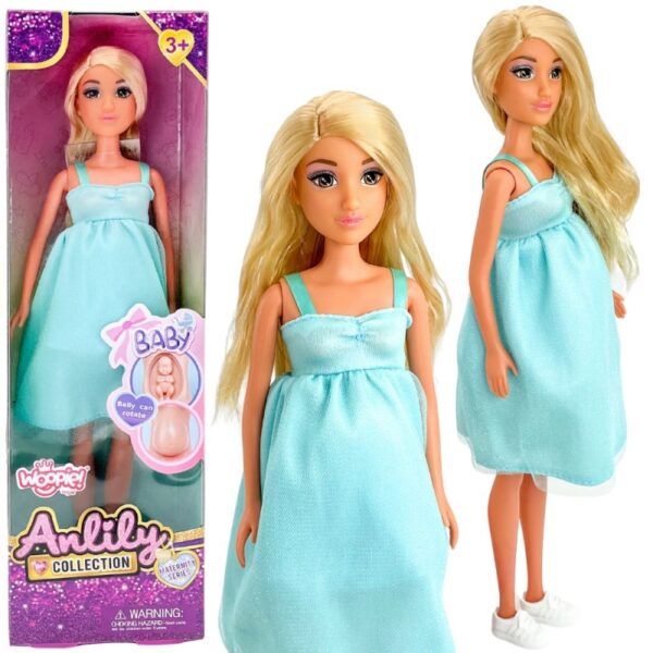 WOOPIE ROYAL Lalka Lily z Brzuszkiem w Ciąży Niemowlak Błękitna Sukienka-01 WOOPIE ROYAL Lalka Lily z Brzuszkiem w Ciąży Niemowlak Błękitna Sukienka-01