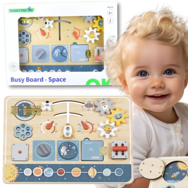 TOOKY TOY Drewniana Tablica Edukacyjna Montessori Astronauta Statek Kosmiczny-01 TOOKY TOY Drewniana Tablica Edukacyjna Montessori Astronauta Statek Kosmiczny-01