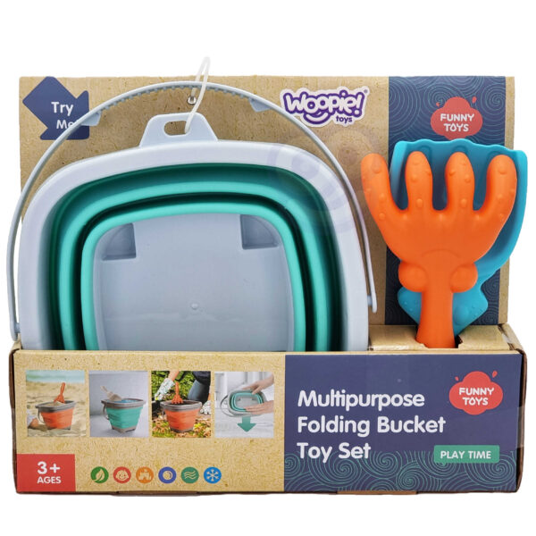 WOOPIE Zestaw Wiaderko Składane z Grabkami Łopatką Niebieskie - 010
