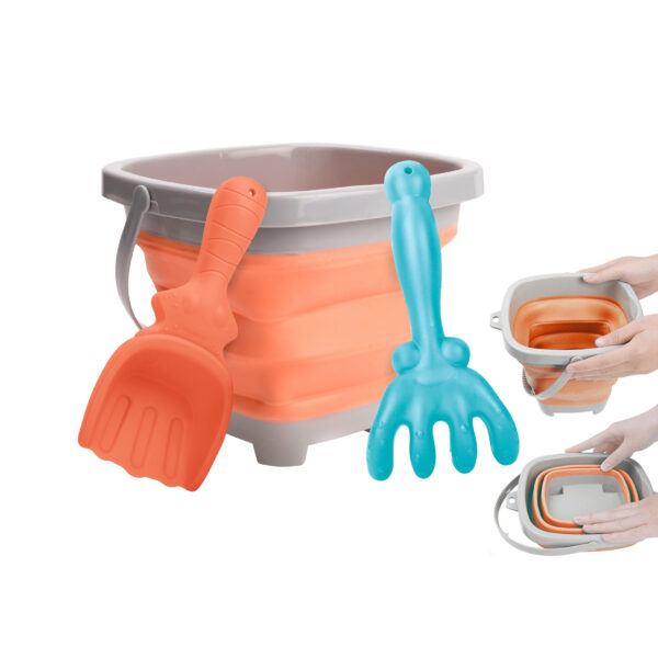 WOOPIE Zestaw Wiaderko Składane z Grabkami Łopatką Pomarańczowe - 002