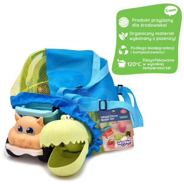 WOOPIE GREEN Zestaw do Piasku z Wiaderkiem i Łopatką Krokodyl w Plecaku 10 el. BIODEGRADOWALNY ORGANICZNY MATERIAŁ - 005