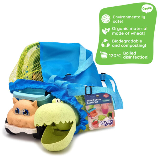 WOOPIE GREEN Zestaw do Piasku z Wiaderkiem i Łopatką Krokodyl w Plecaku 10 el. BIODEGRADOWALNY ORGANICZNY MATERIAŁ - 006