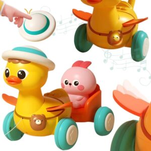 WOOPIE BABY Żółta Kaczuszka z Różowym Króliczkiem w Przyczepce do Ciągnięcia