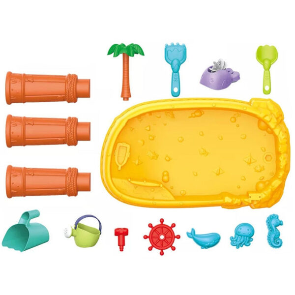 WOOPIE Stolik Wodny 2w1 Piaskownica Statek Piracki 8 akc. - 010