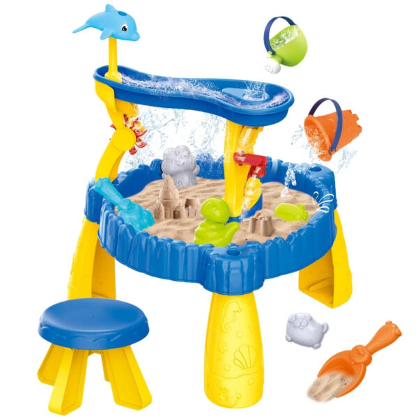 WOOPIE Stolik Wodny XL z Krzesełkiem 2w1 Piaskownica Delfinek 12el. - 001