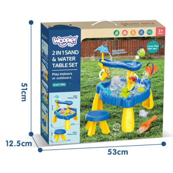 WOOPIE Stolik Wodny XL z Krzesełkiem 2w1 Piaskownica Delfinek 12el. - 005