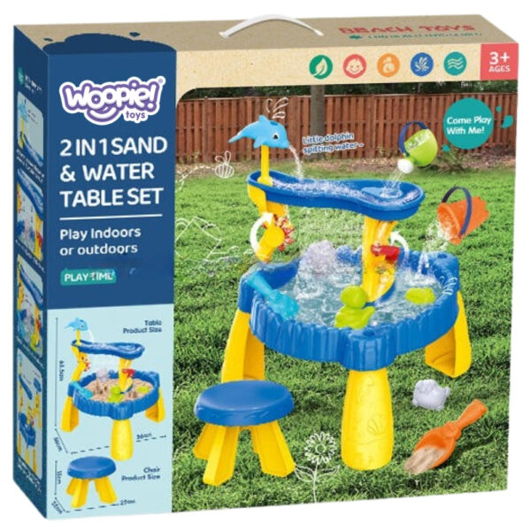 WOOPIE Stolik Wodny XL z Krzesełkiem 2w1 Piaskownica Delfinek 12el. - 006