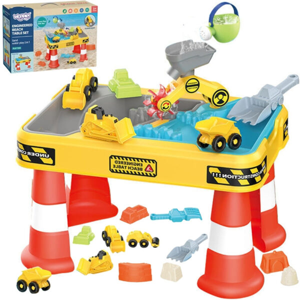 WOOPIE Stolik Wodny 2w1 Piaskownica Plac Budowy + 4 Autka 12el. - 001