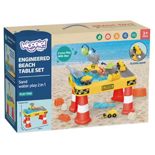 WOOPIE Stolik Wodny 2w1 Piaskownica Plac Budowy + 4 Autka 12el. - 011