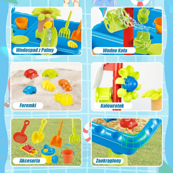 WOOPIE Stolik Wodny 2w1 Piaskownica z Krzesełkiem XL Aquapark 4-Baseny 13 akc. - 005