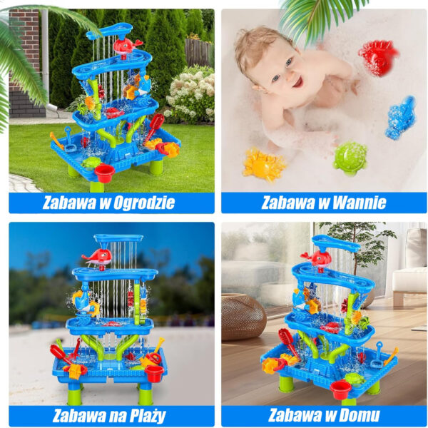 WOOPIE Stolik Wodny 4w1 Piaskownica Wodospad XL 4-Poziomowy Delfin - 004