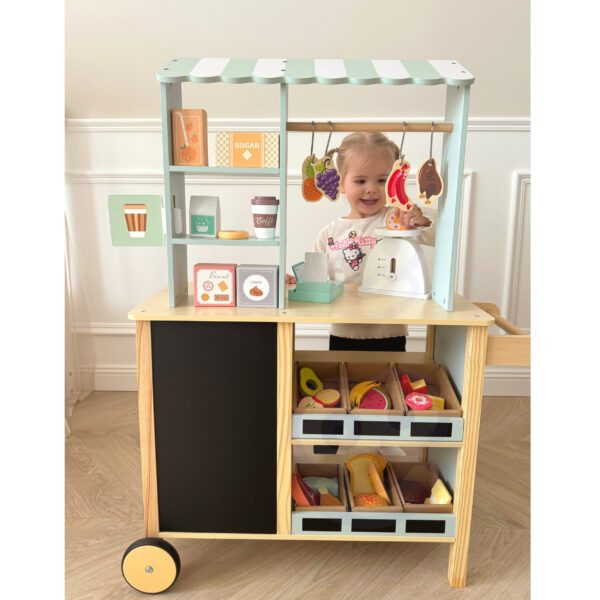 WOOPIE GREEN Duży Wielofunkcyjny Sklepik 5w1 Stragan Supermarket Restauracja Kawiarnia Kuchnia 73 el - 007