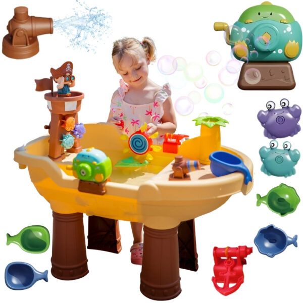 WOOPIE Stolik Wodny 2w1 Piaskownica Statek Piracki XL z Maszyna do Robienia Baniek Mydlanych - 001