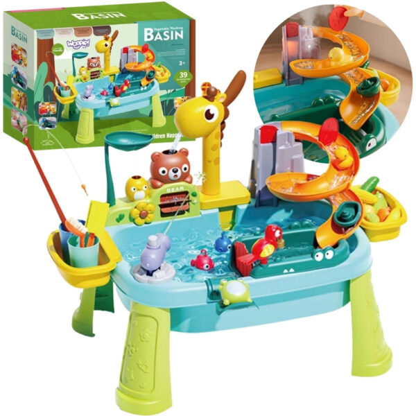 WOOPIE Stolik Wodny 4w1 Gra Łowienie Rybek Zlewozmywak Zjeżdżalnia Wodna Żyrafka - 001