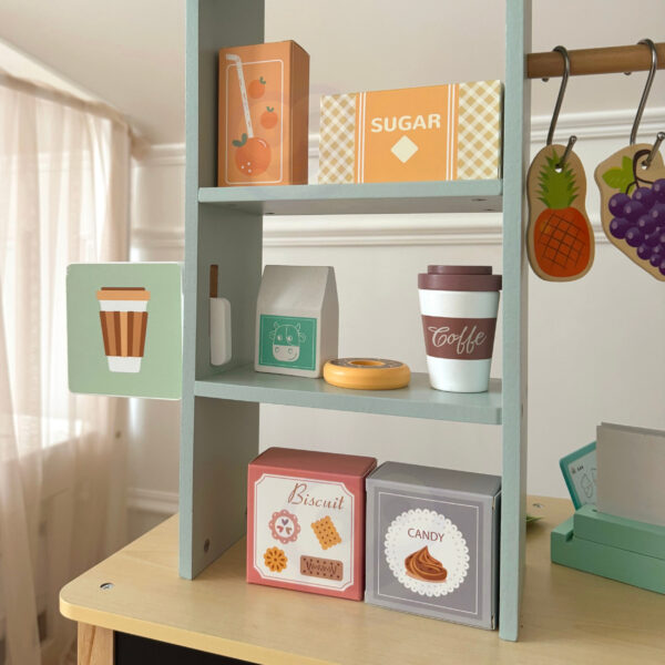 WOOPIE GREEN Duży Wielofunkcyjny Sklepik 5w1 Stragan Supermarket Restauracja Kawiarnia Kuchnia 73 el - 015