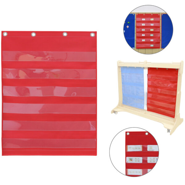 MASTERKIDZ Materiałowy Arkusz Do Wieszania Z Kieszonkami Na Fiszki I Obrazki Czerwony - 001