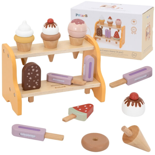 VIGA Drewniana Lodziarnia Sklepik Zestaw z Lodami 6 szt Lodów - 001