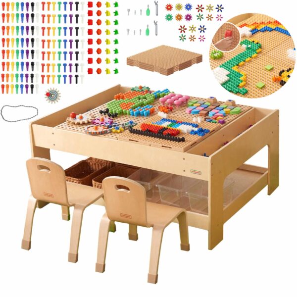 MASTERKIDZ Drewniany Stół Edukacyjny + AKCESORIA STEM WALL + 563 Klocków - 001