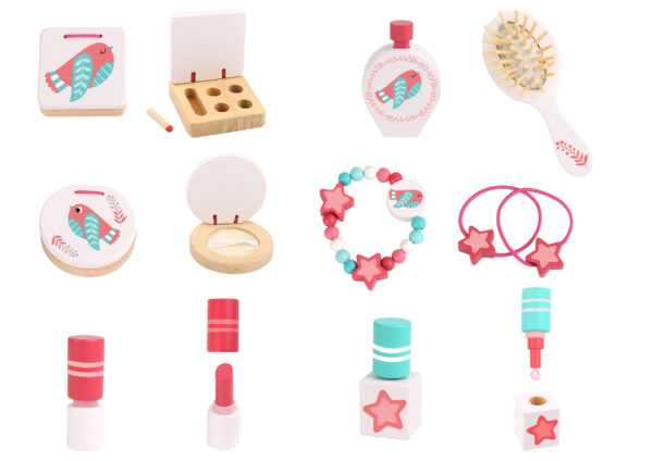 TOOKY TOY Różowa Toaletka Drewniana Do Makijażu z Lustrem - 005