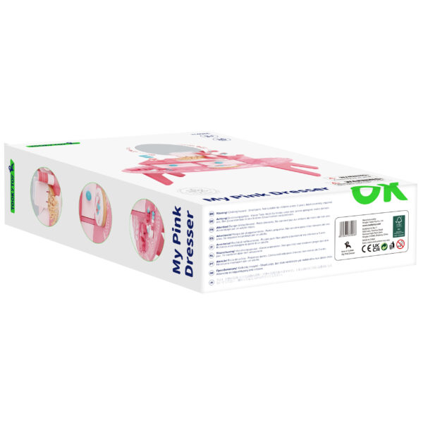 TOOKY TOY Różowa Toaletka Drewniana Do Makijażu z Lustrem - 008