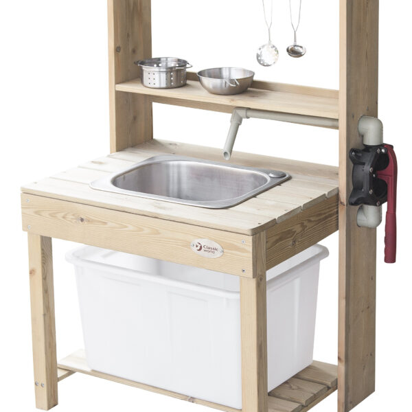 CLASSIC WORLD EDU Duży Drewniany Zlew Kuchnia Prawdziwa Woda - 001