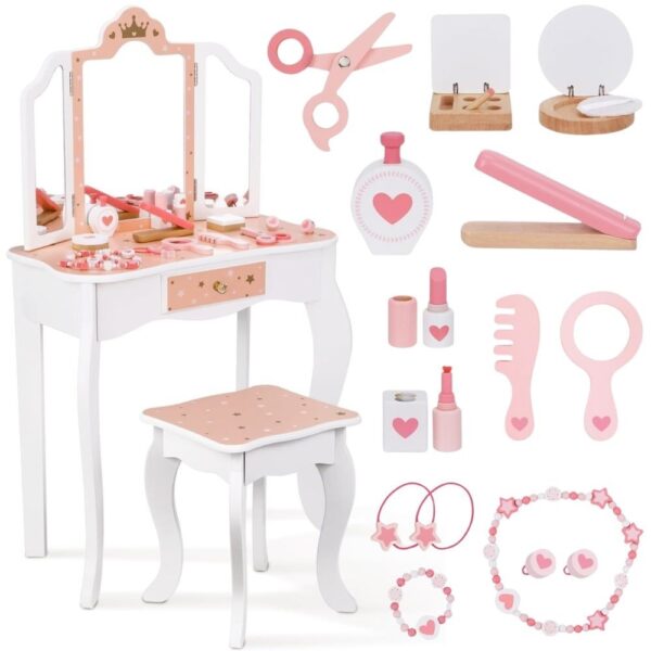 WOOPIE GREEN Drewniana Toaletka z Lustrem i Akcesoriami - 001