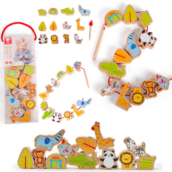 CLASSIC WORLD Drewniane Klocki do Nawlekania ZOO 13 el. - 001