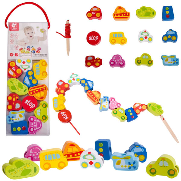 CLASSIC WORLD Drewniane Klocki do Nawlekania Ruch Drogowy 13 el. - 001