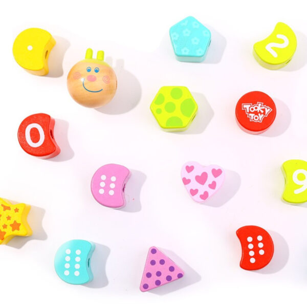 TOOKY TOY Drewniane Klocki do Nawlekania Gąsienica Nauka Liczenia 20 el. - 010