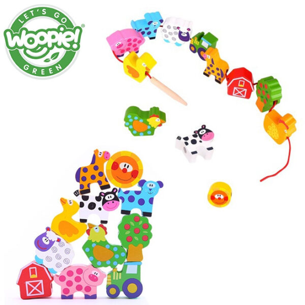 WOOPIE GREEN Drewniane Klocki do Nawlekania Zwierzęta Farma 13 el. - 001 WOOPIE GREEN Drewniane Klocki do Nawlekania Zwierzęta Farma 13 el. - 001