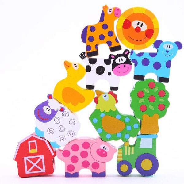 WOOPIE GREEN Drewniane Klocki do Nawlekania Zwierzęta Farma 13 el. - 007