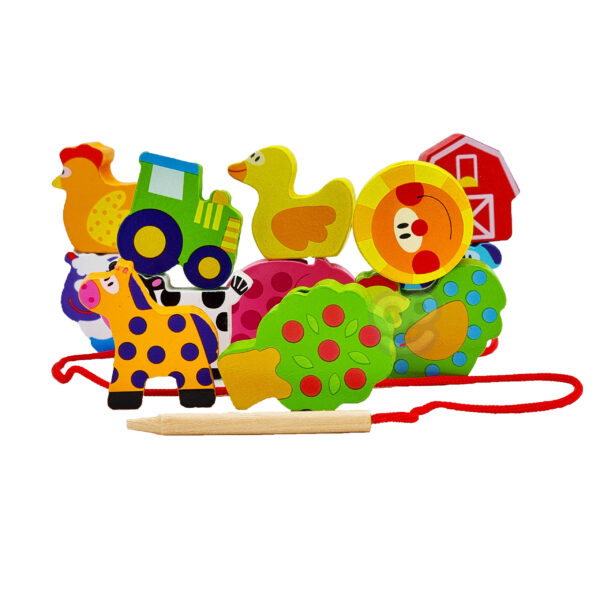 WOOPIE GREEN Drewniane Klocki do Nawlekania Zwierzęta Farma 13 el. - 008