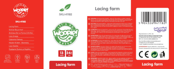 WOOPIE GREEN Drewniane Klocki do Nawlekania Zwierzęta Farma 13 el. - 012