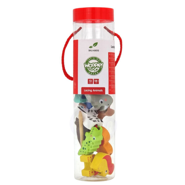 WOOPIE GREEN Drewniane Klocki do Nawlekania Zwierzęta Safari ZOO 13 el. - 010