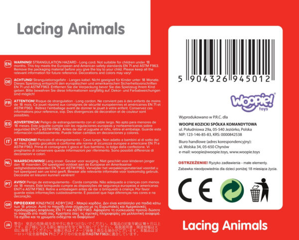 WOOPIE GREEN Drewniane Klocki do Nawlekania Zwierzęta Safari ZOO 13 el. - 011