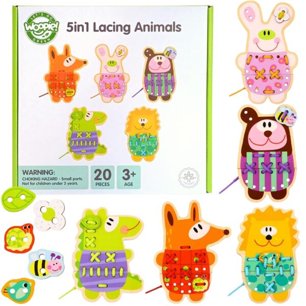 WOOPIE GREEN Drewniana Sznurowanka 5w1 Zwierzątka do Nawlekania - 001 WOOPIE GREEN Drewniana Sznurowanka 5w1 Zwierzątka do Nawlekania - 001