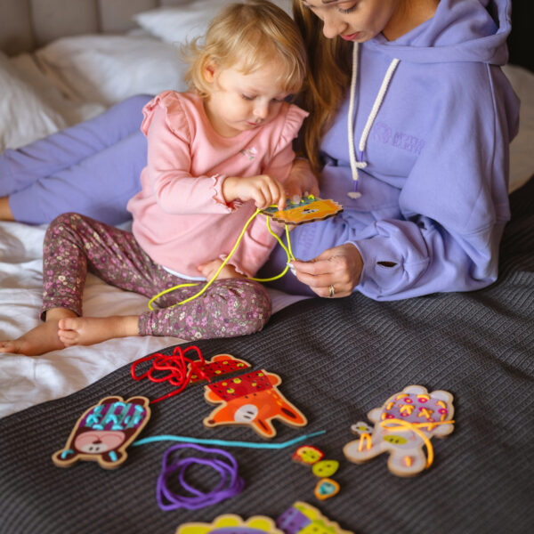 WOOPIE GREEN Drewniana Sznurowanka 5w1 Zwierzątka do Nawlekania - 004